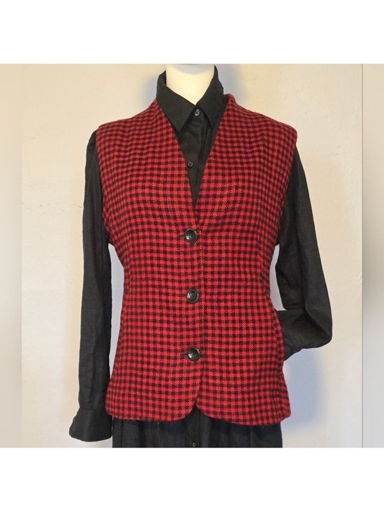 Woolrich Jackets & Blazers - Vintage Women's Red Buffalo Check Fitted Wool Blend Vest wirh Pockets Size L